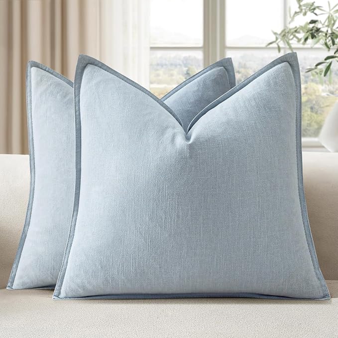 EMEMA Throw Pillow Covers Decorative Linen Pillow Covers 18x18 Inch Light Blue by EMEMA