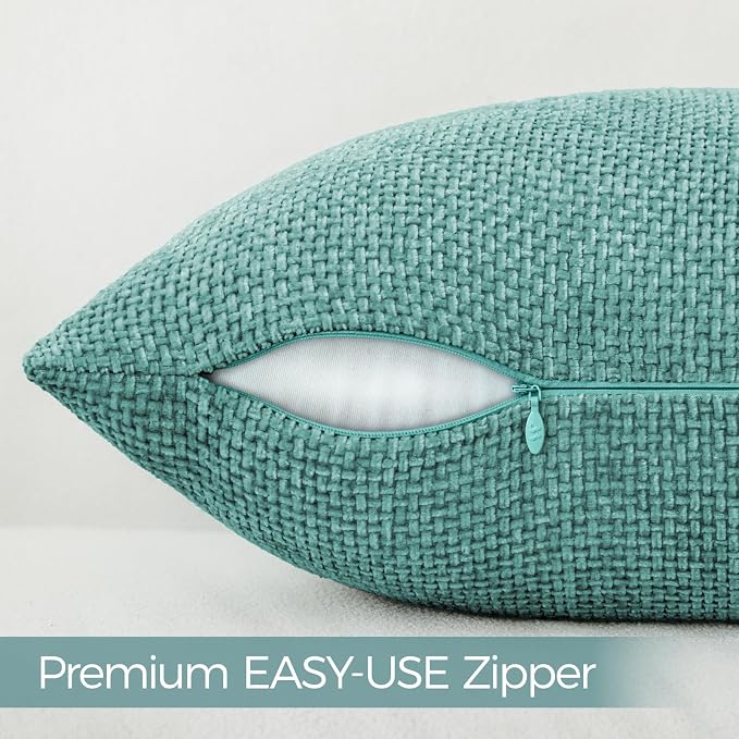 a moment Teal Chenille Throw Pillow Covers 20x20 Inch Pack of 2 Modern - Image 3