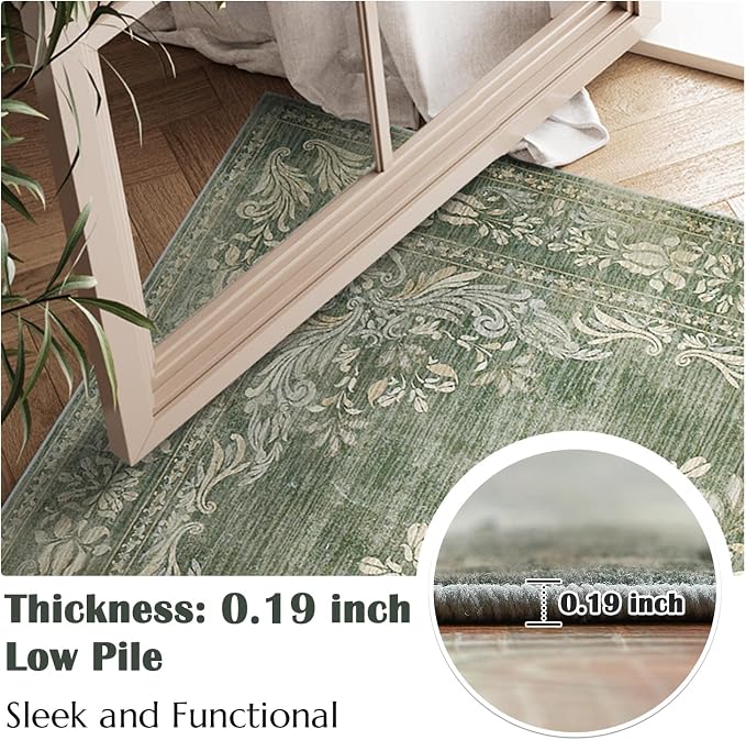 jinchan Green Floral 2x3 Rug for Entryway - Image 3
