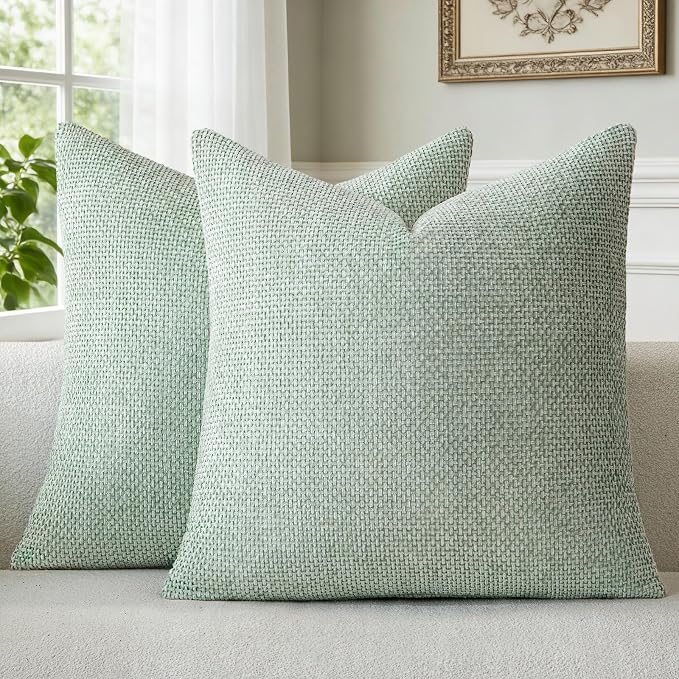 a moment Light Green Chenille Throw Pillow Covers 22x22 Inch Pack of 2 Modern by amoment
