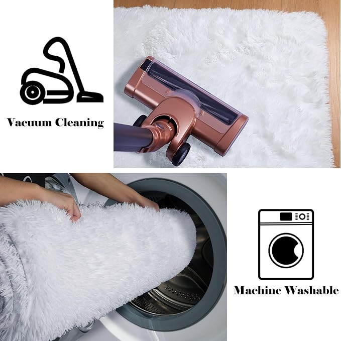 ONASAR White Area Rugs for Bedroom Fluffy, 4x6 Soft Shag Plush Bedside Rug - Image 5