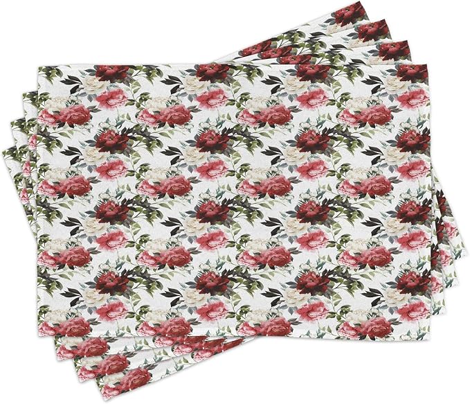 Ambesonne Shabby Flora Place Mats Set of 4, Country Style Floral Flower Roses by Ambesonne