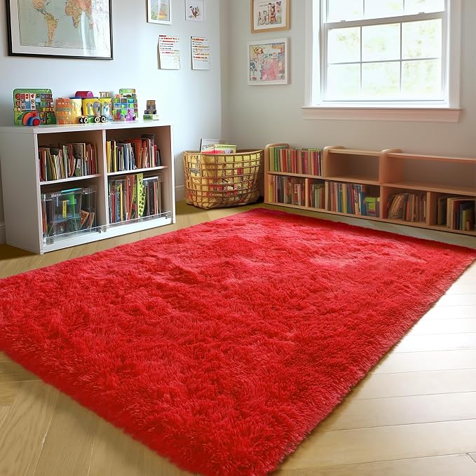 ONASAR Red Area Rugs for Bedroom Living Room, Washable Fluffy 4x6 Indoor - Image 8