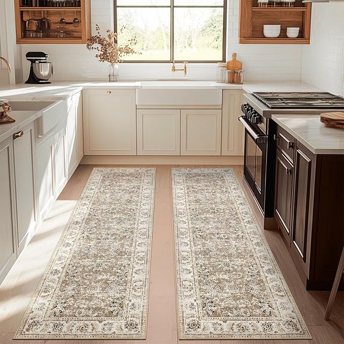 jinchan Fiora Runner Rug 3x10-2pcs Kitchen Washable Vintage Hallway Rug Floral by JINCHAN