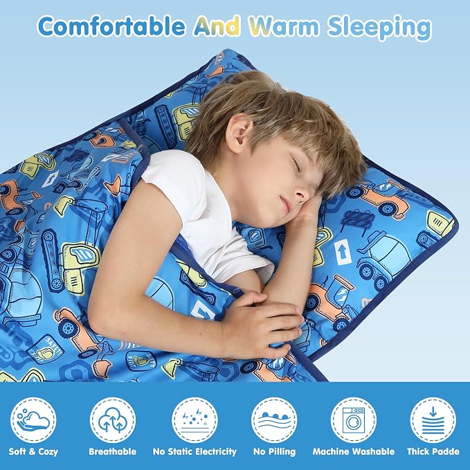 Viviland Toddler Kid Nap Mat for Preschool, Boys Blue Car Slumber Bag, Daycare - Image 6
