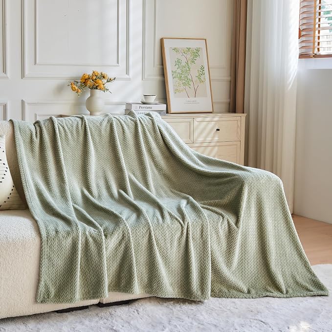 NEWCOSPLAY Super Soft Twin Blanket Sage Green Premium Silky Flannel Fleece - Image 7