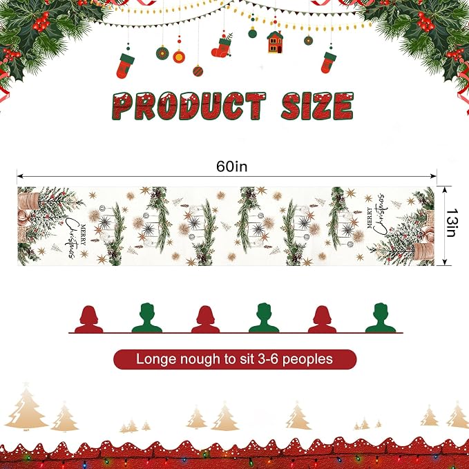 OTOSTAR Xmas Trees Holly Pine Cone Merry Christmas Table Runner, Xmas Seasonal - Image 6