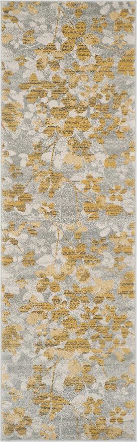 SAFAVIEH Evoke Collection 2'2" x 11' Grey / Gold EVK236P Floral Non-Shedding - Image 3