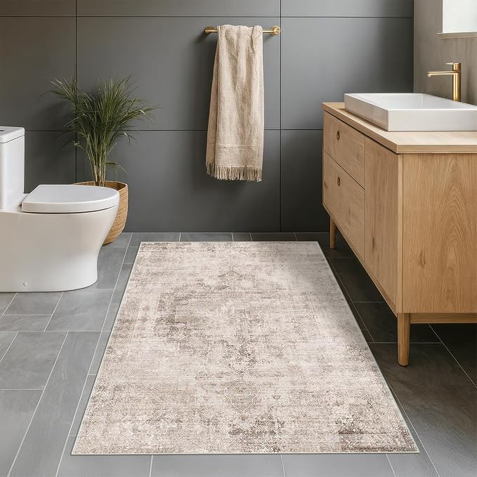 Washable Beige Brown Rugs for Entryway Indoor - Image 3