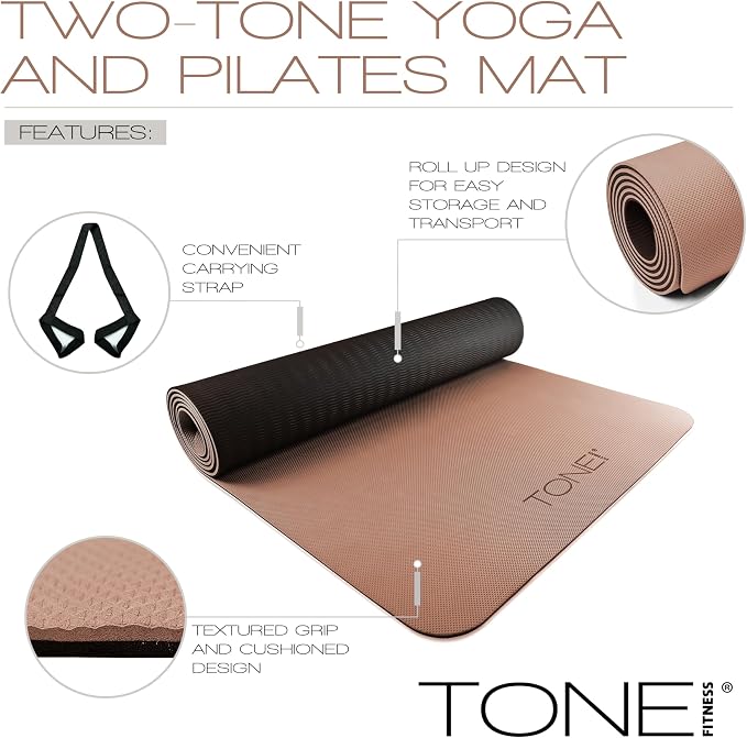 TONE Fitness Yoga Mat 1/4" Thick Non Slip Exercise & Pilates Mat - Image 4