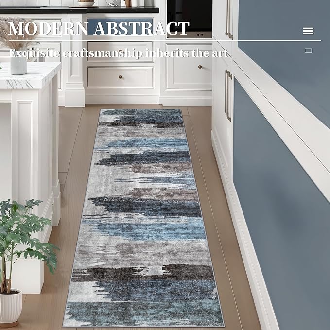 Ciicool 3x8 Washable Runner Rug, Modern Abstract Hallway Rugs Runner, Non-Slip - Image 2