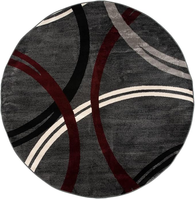 Rugshop Modern Wavy Circles Design Non-Shedding Round Rug, Carpet - Image 3