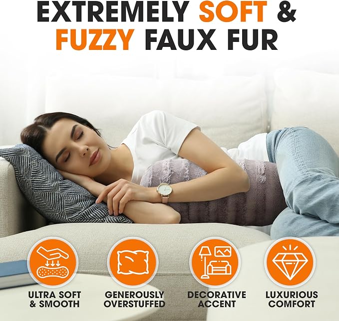 Cheer Collection Faux Fur Bolster Pillows – Soft Decorative Cylinder Pillows - Image 4