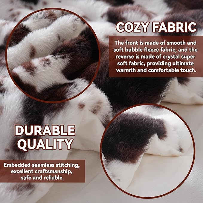 Cow Print Heating Throw Blankets Luxurious Western Soft Bubble Faux Rabbit Fur - Image 5