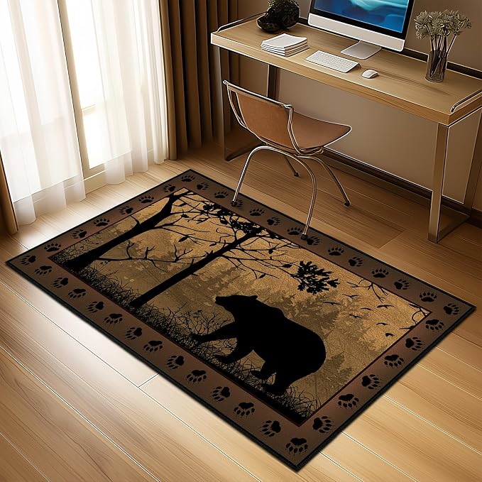Rustic Area Rug 3x5, Bear Country Cabin Wildlife, Ultra-Thin Washable Throw - Image 6