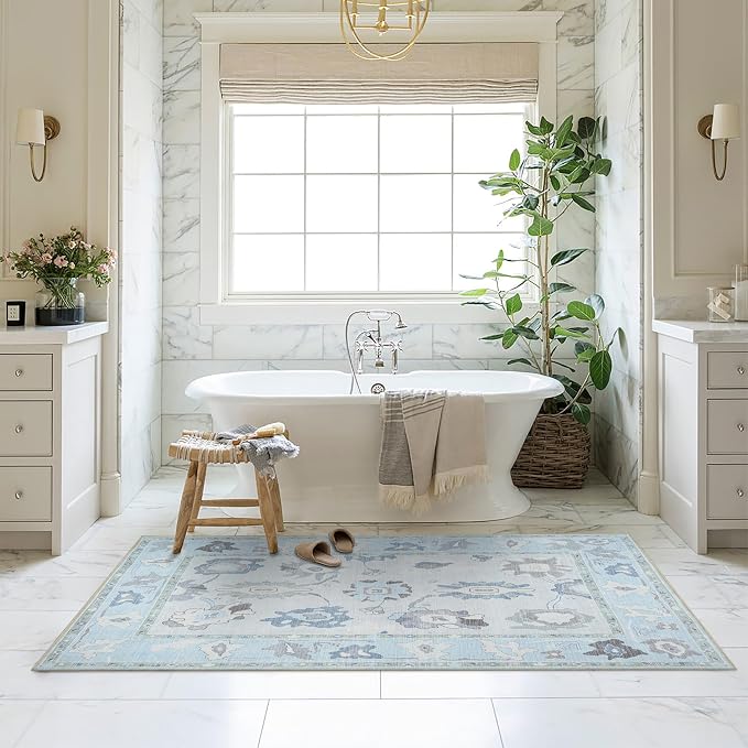 Fame Living Cream Blue Oushak Rug, Large Area Rugs - Image 9