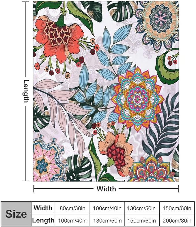 Boho Flowers Blanket for Women Girls, Rustic Bohemian Mandala Palm Leaves - Image 2