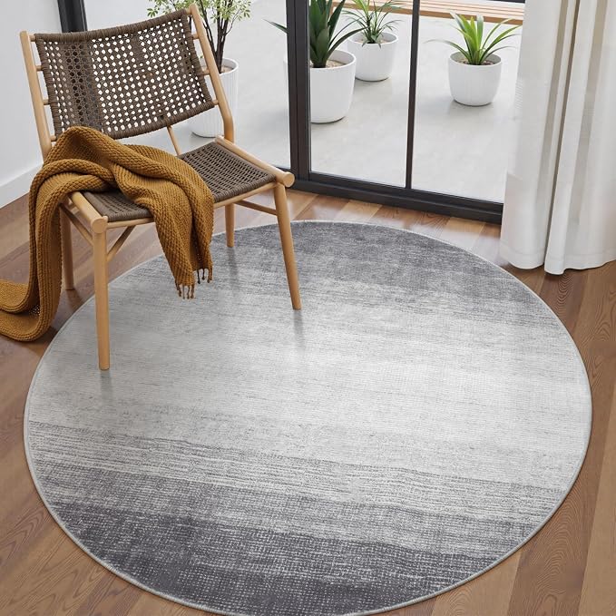 Wonnitar Modern Ombre Round Rug 4ft, Washable Grey Round Kitchen Area Rug by Wonnitar