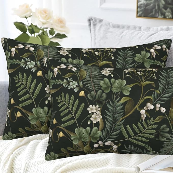 Spring Floral Throw Pillow Covers Set of 2 Green Herbs Botanical Pillow Covers - Image 4