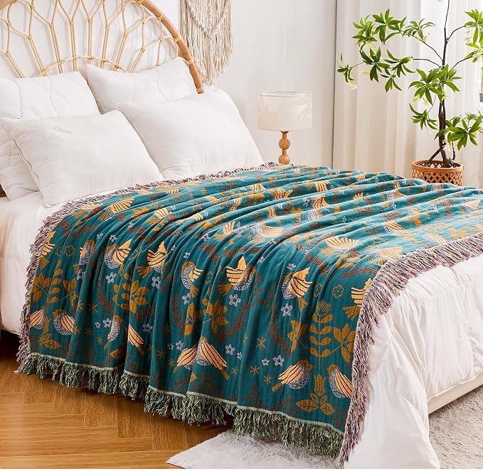 Yellow Boho Throw Blanket, 100% Cotton Blankets - Image 6