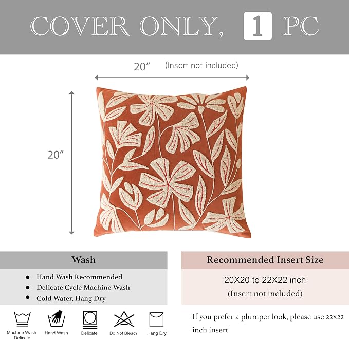 BlissBlush Fall Throw Pillow Cover 20x20, Rust Brick Red Soft Velvet Floral - Image 5