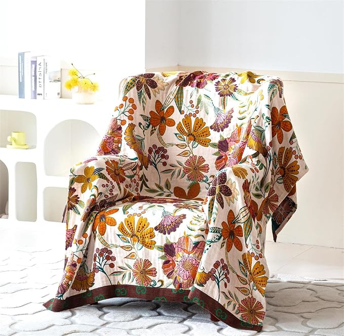 Fall Throw Blanket for Couch Bed Chair, 100% Cotton Muslin Breathable Woven - Image 4