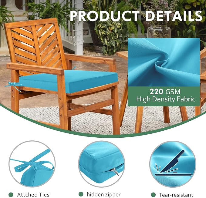Outdoor Chair Cushions Set of 4: Waterproof & Color Fastness Seat Cushion - Image 4