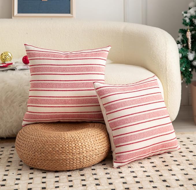 Christmas Pillow Covers, Boho Textured Red Pillow Case, Pillow Covers 18 x 18 - Image 3