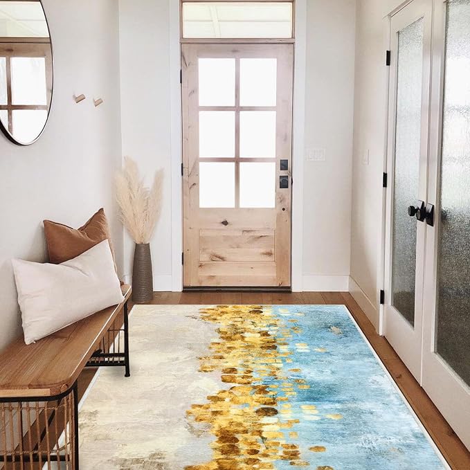 Runner Rug Washable 3x31 FT, Non Slip Rubber Backing Abstract Carpet, Soft Area by PENFHF