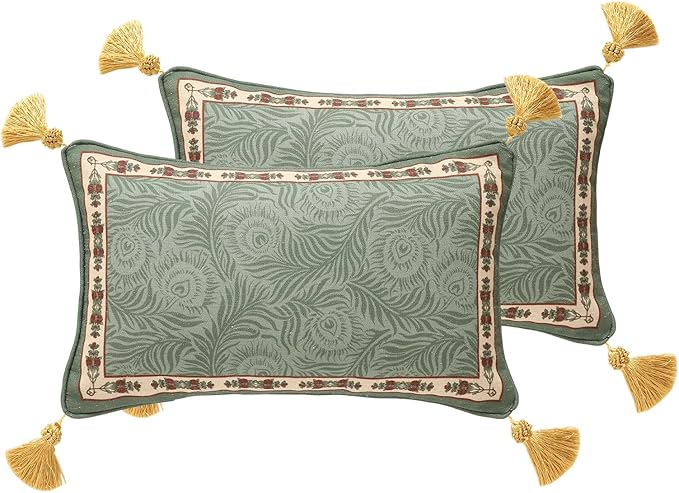 patdrea Designer Throw Pillow Covers Set of 2, French Elegant Green Linen by Welcometopatdrea