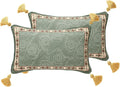 patdrea Designer Throw Pillow Covers Set of 2, French Elegant Green Linen by Welcometopatdrea