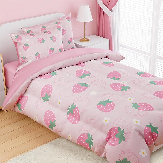 SANDJEST Strawberry Comforter Set Twin Size 68x86in - Image 5
