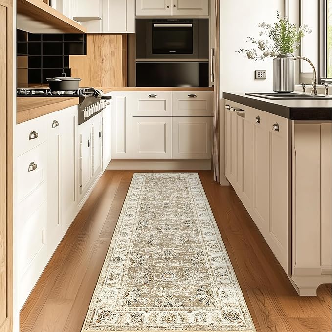 jinchan Fiora Runner Rug 2x6 Machine Washable Hallway Rug Taupe Vintage Floral - Image 2