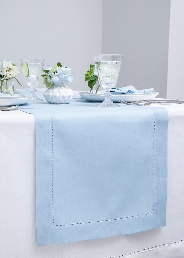 Solino Home Linen Sky Blue Table Runner 120 Inches Long - Image 2