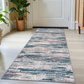 2x5 Modern Abstract Runner Rug for Hallway, Teal Blue Peach Gray Multi Super by SiiloomRug