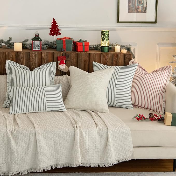 MIULEE Pack of 2 Christmas Red Pillow Covers 20x20 Inch Striped Farmhouse Couch - Image 4
