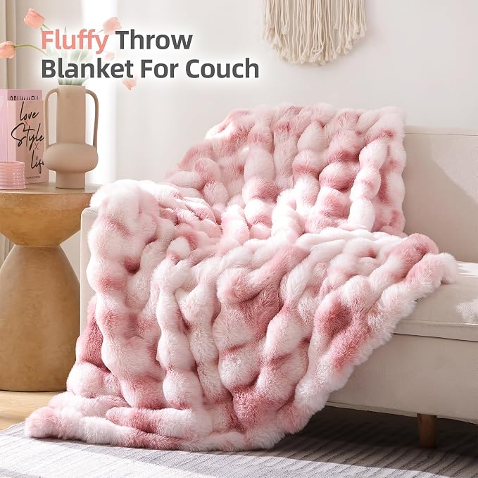 Smoofy Faux Fur Throw Blanket for Couch Rabbit Fleece - Image 3