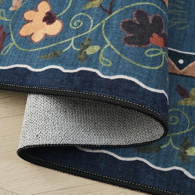 Rugcomf Bedroom Rug 3x5 Rug Washable Area Rug Non Slip Low Pile Boho Floral - Image 6