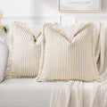 MIULEE Pack of 2 Khaki Pillow Covers 24x24 Inch Striped Farmhouse Couch Throw by MIULEE