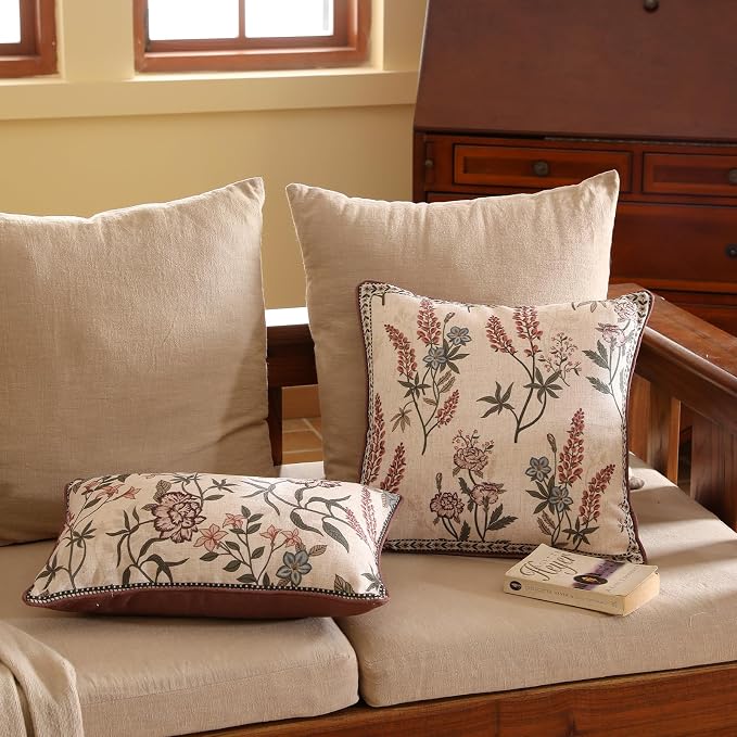ISAENNE Design Linen Vintage Throw Pillow Covers 18"x18" Pack of 2, Square - Image 4