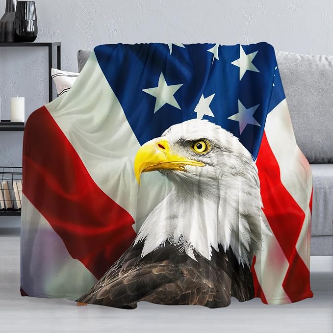US Flag & Eagle Throw Blanket for Couch, Super Soft Fuzzy Throws Warm by Dtccet