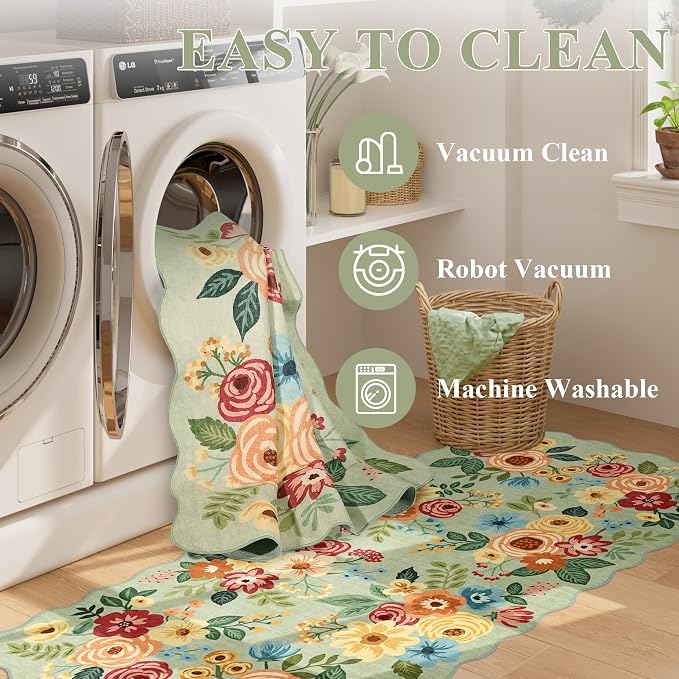 DUKINO 5x7 Area Rug, Floral Washable Rugs - Image 5