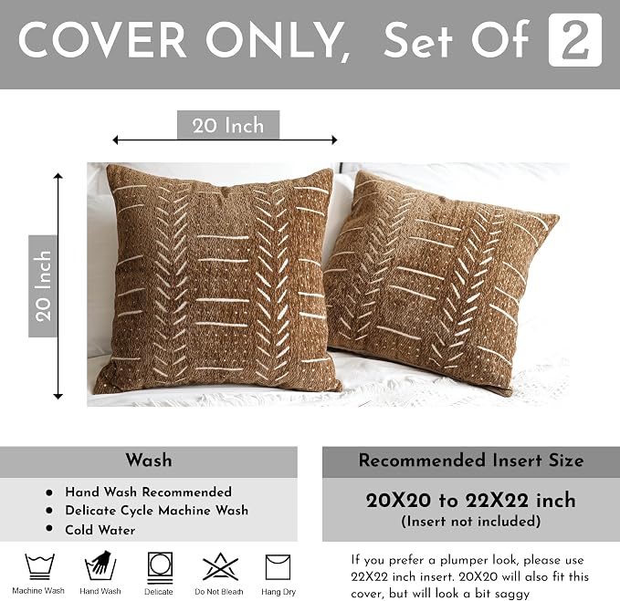 BlissBlush Fall Brown Decorative Throw Pillow Covers 20X20, Boho Farmhouse - Image 3