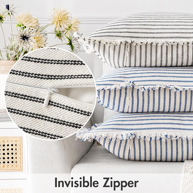 MIULEE Pack of 2 Black Pillow Covers 24x24 Inch Striped Farmhouse Couch Throw - Image 3