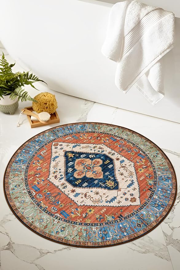 Lahome Boho Washable 3Ft Round Area Rug, Non-Slip Throw Untra-Thin Small Round - Image 3