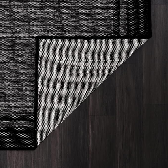 CAMILSON Indoor Outdoor Rug, 9x12 Bordered Dark Grey Black Modern Large Area - Image 5