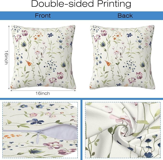Throw Pillow Covers Spring Summer Floral Pillow Covers 16x16 Inch Set of 2 - Image 2
