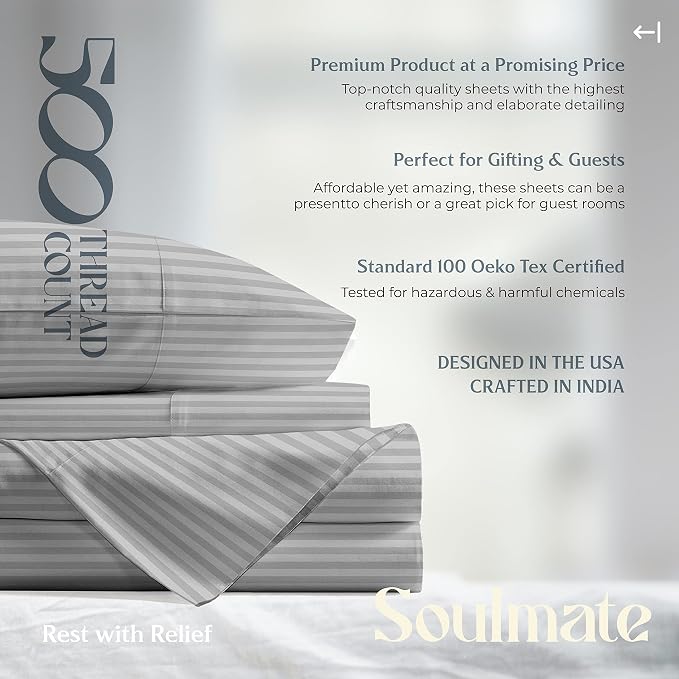 Mayfair Linen 100% Cotton Striped Sheets King Size Bed Set - Image 7