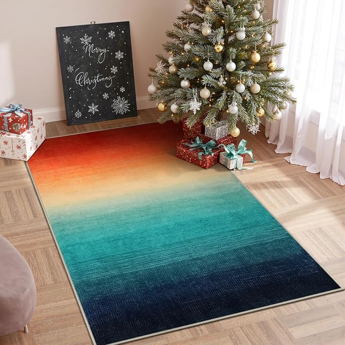 Wonnitar Modern Washable 3x5 Area Rug, Abstract Colorful Christmas Rugs by Wonnitar
