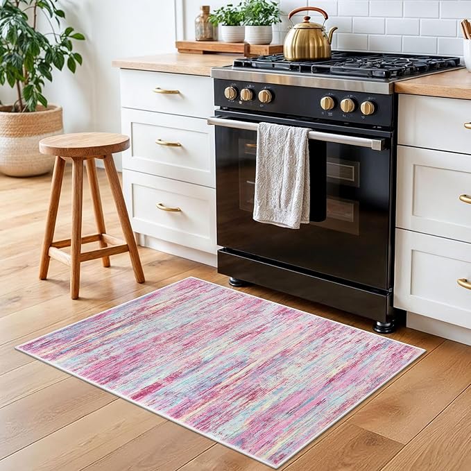 2x3 Modern Abstract Rug for Entryway, Washable Non-Slip Kitchen Rugs, Low-Pile - Image 3